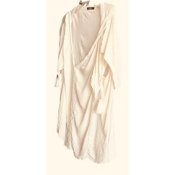 NYDJ LOS ANGELES PULL-ON BLOUSE, WOMENS, XL, LIGHT BEIGE/CREAM, PLUNGING V-NECK - Picture 3 of 9